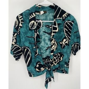 VINTAGE Virgo II Women Top Sz 14 Multicolor Collar Crop Tied Hem